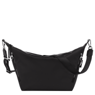 Longchamp Le Pliage Energy Crossbody Bag in Black showing silver zipper pulls and black removable straps
