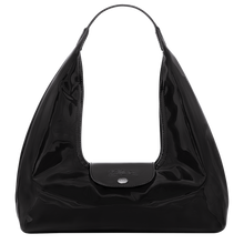 Load image into Gallery viewer, Longchamp Le Pliage Xtra Glossy Leather Shoulder Bag M in glossy black with silver hardware
