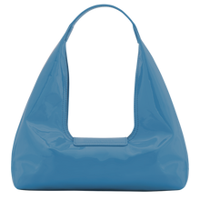 Load image into Gallery viewer, Longchamp Le Pliage Xtra Glossy Leather Shoulder Bag M in glossy blue back view
