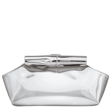 Load image into Gallery viewer, glossy silver clutch with silver metal hardware
