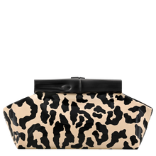 Load image into Gallery viewer, Longchamp Le Roseau Panthère S Leather Clutch Pouch with Beige and black Black animal print and black hardware
