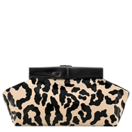 Longchamp Le Roseau Panthère S Leather Clutch Pouch with Beige and black Black animal print and black hardware