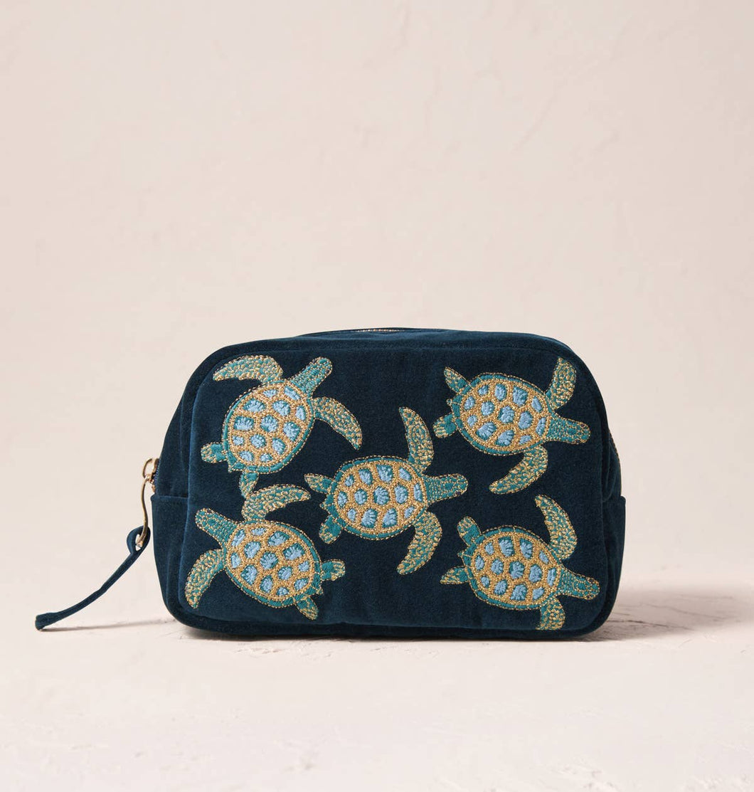 Turtle Conservation Cosmetics Bag - Marine Navy Velvet