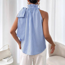 Load image into Gallery viewer, Ruffle Bow Tie Strap Tank Top - Blue back view

