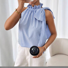 Load image into Gallery viewer, Ruffle Bow Tie Strap Tank Top - Blue
