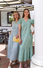 Load image into Gallery viewer, woman in long dress with short sleeves and green Blockprint
