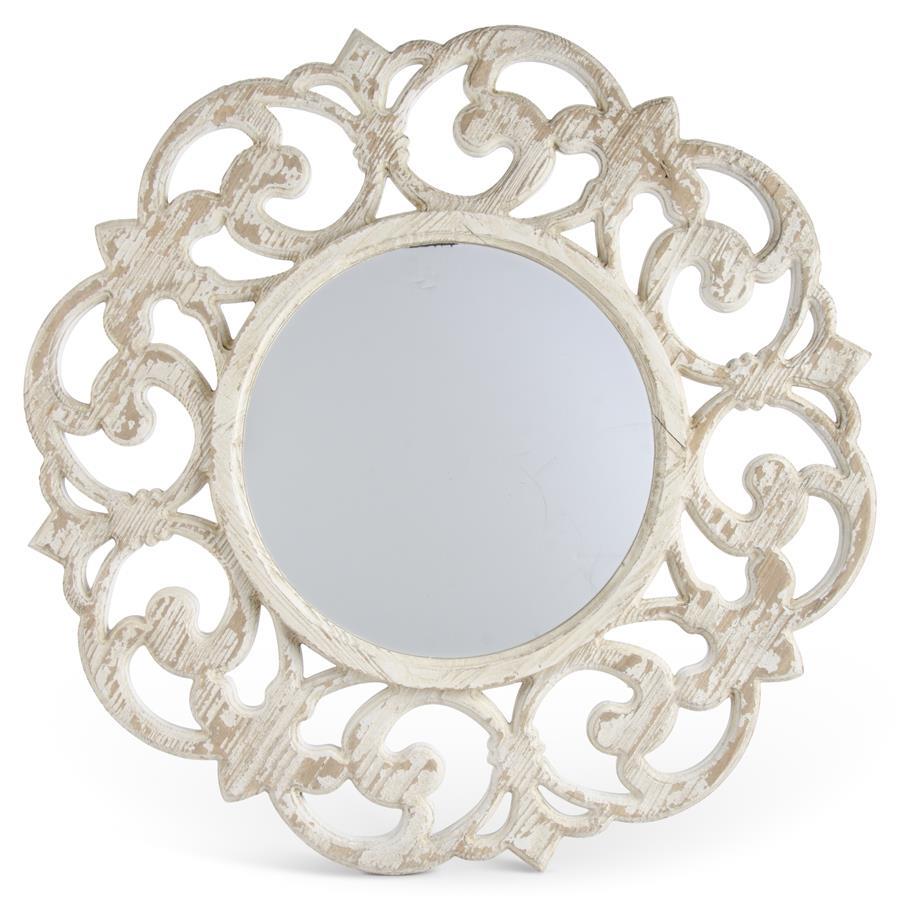 Whitewashed Wood Scroll Framed Wall Mirror - 30 Inch