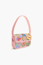 Load image into Gallery viewer, Butterfly Garden Beaded Shoulder Bag pink beaded with multicolored butterflies 
