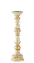 Load image into Gallery viewer, Gold Whitewashed Carved Wood Spindle Candleholders
