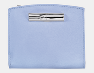 Longchamp Roseau Galon Wallet in Sky Blue/Red leather and silver accents