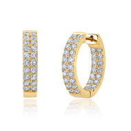 Crislu Two Row Round Huggie Earrings Finished in Yellow Gold