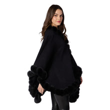 Load image into Gallery viewer, person wearing a Faux Fur Trim Wrap  Black
