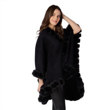 Load image into Gallery viewer, person wearing a Faux Fur Trim Wrap  Black
