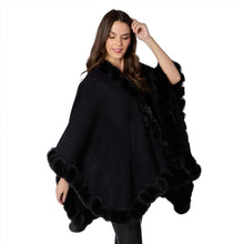 Load image into Gallery viewer, person wearing a Faux Fur Trim Wrap  Black

