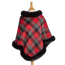 Load image into Gallery viewer, Plaid Poncho with black trim along hem and neckline
