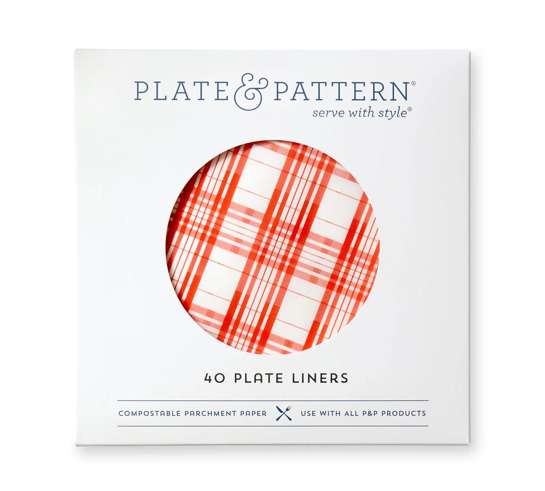 Plate & Pattern Red Plaid Preformed Plate Liners