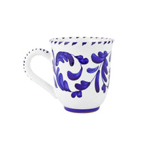 Load image into Gallery viewer, Vietri Arezzo Cobalt Mug showing painted leaves design
