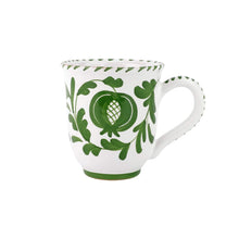 Load image into Gallery viewer, Vietri Arezzo Green Mug showing painted pomegranate design

