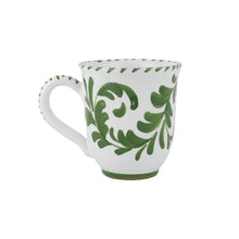 Load image into Gallery viewer, Vietri Arezzo Green Mug showing painted leaves design
