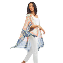Load image into Gallery viewer, woman wearing Indian Summer Blue Print Long Kimono
