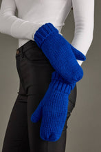 Load image into Gallery viewer, close up of hands in Royal Blue Cuffed Knit Mittens
