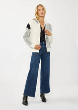 Load image into Gallery viewer, Color Block Popcorn Knit Sweater Jacket - Cream &amp; Black paired with jeans
