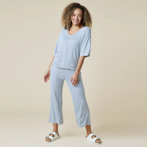 Dream Relaxed V-Neck with Capri Lounge Set - Indigo White