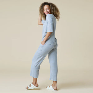 Dream Relaxed V-Neck with Capri Lounge Set - Indigo White