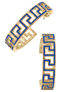 Ryan Game Day Greek Keys Enamel Hoop Earrings in Blue