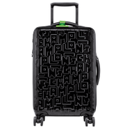 Longchamp LGP Medium Travel Suitcase w/Luggage Tag in Black, Longchamp text pattern