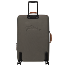 Load image into Gallery viewer, Longchamp Boxford Suitcase Embossed Style xl brown back view showing embossed Longchamp logo
