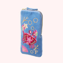 Load image into Gallery viewer, Velvet Sunglasses Pouch - Seafaring Crab - Cornflower

