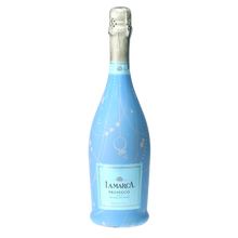 Load image into Gallery viewer, Champagne Bottle covered with the Blue Pearls &amp; Prosecco Prosecco Bottle Wrap

