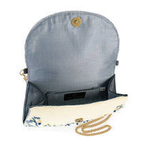Load image into Gallery viewer, Capri Lemons Crossbody Handbag open showing lined interior 

