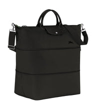 Load image into Gallery viewer, Longchamp Le Pliage Green Travel Bag Expandable in Black canvas and black leather
