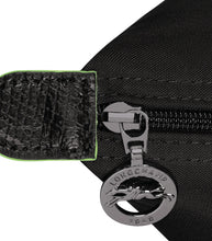 Load image into Gallery viewer, close up of leather and lonchamp logo zipper pull
