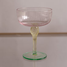 Load image into Gallery viewer, Beatriz Ball GLASS Aquarelle Coupe, pink bowl, yellow stem green base
