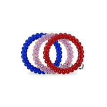Load image into Gallery viewer, TELETIES Patriot Pop Hair Ties - Large -  three hair ties, red, blue and red white and blue

