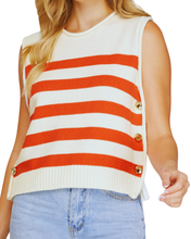Load image into Gallery viewer, Sleeveless Stripe Sweater Tank Top w/ Gold Buttons
