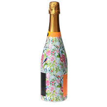 Load image into Gallery viewer, Champagne Bottle covered with the Springtime Serenade Champagne Bottle Wrap side view
