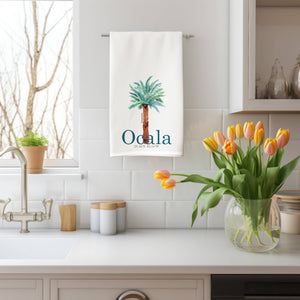 Custom Ocala Palm Tree Design Tea Towel