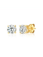 Crislu Brilliant Round Solitaire Stud Earrings Finished in 18kt Yellow Gold - 1.50 cttw