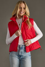 Load image into Gallery viewer, woman in a puffy Classic Red Vest paired with a white shirt and jeans
