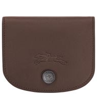 Longchamp Le Pliage Xtra Card Holder in Mocha a deep brown showing front with longchamp logo and snap