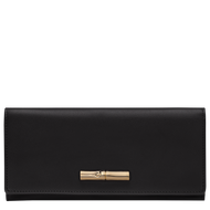 long black wallet with gold accents