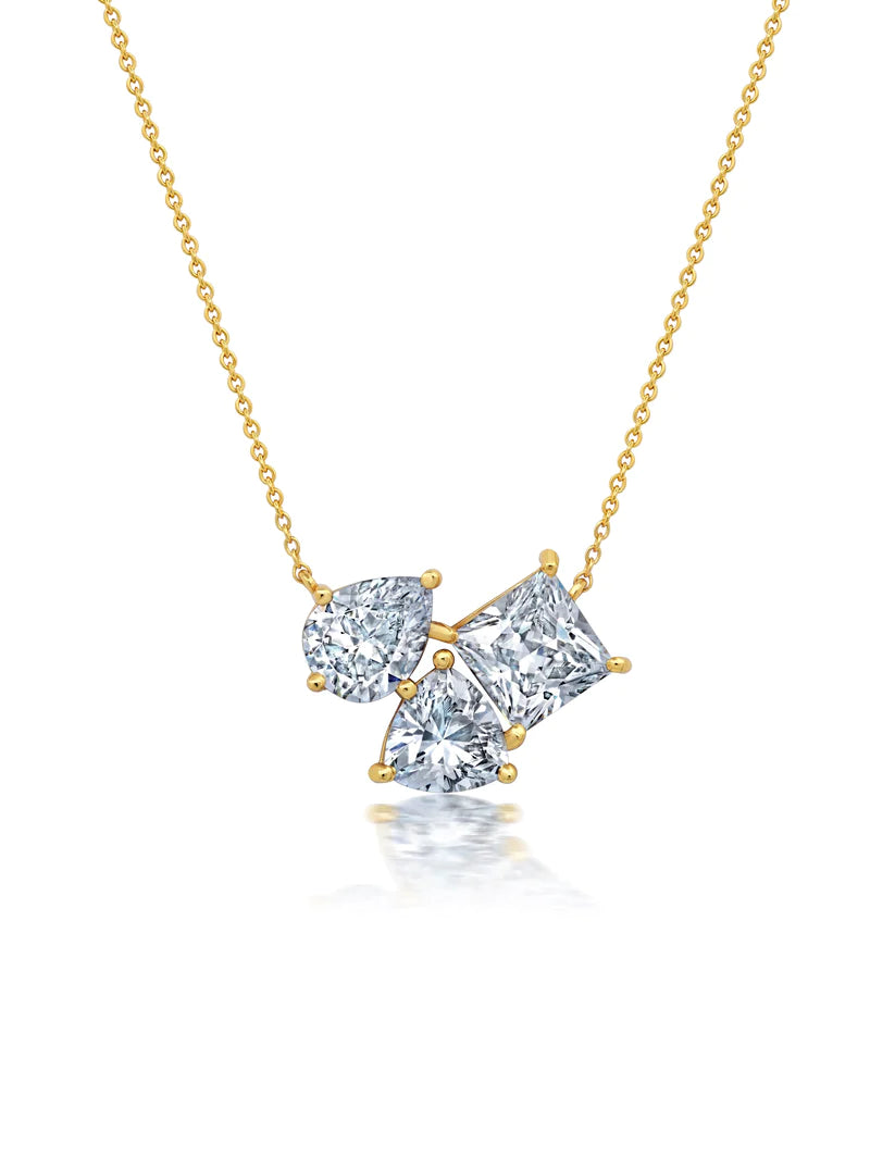 Multicut 3 Stone 16'' Extending Necklace Finished in 18kt Yellow Gold