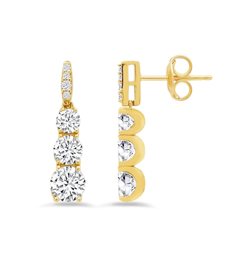 Brilliant Round Graduated With Pave Drop Earring Finished in 18kt Yellow Gold