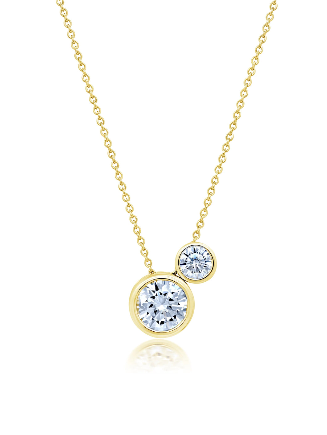 Brilliant Round 2 Stone Bezel 16'' Extending Necklace Finished in 18kt Yellow Gold