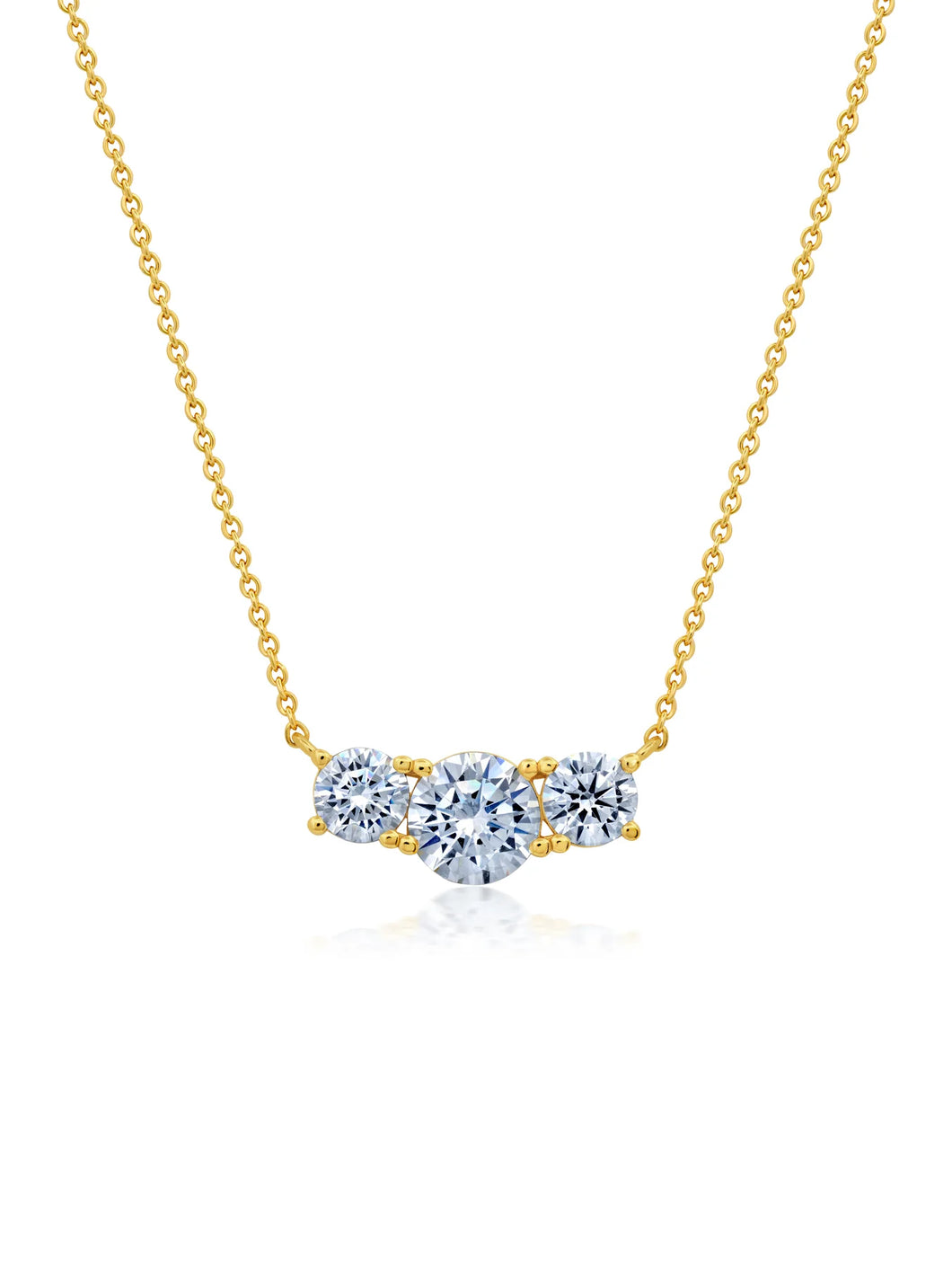 Crislu Brilliant Round 3 Stone Prong Set 16'' Extending Necklace Finished in 18Kt Yellow Gold