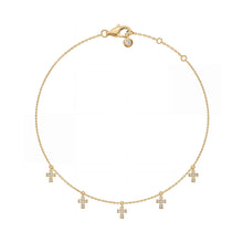 Load image into Gallery viewer, Crislu Cross Charm Bracelet in yellow gold with five small crosses
